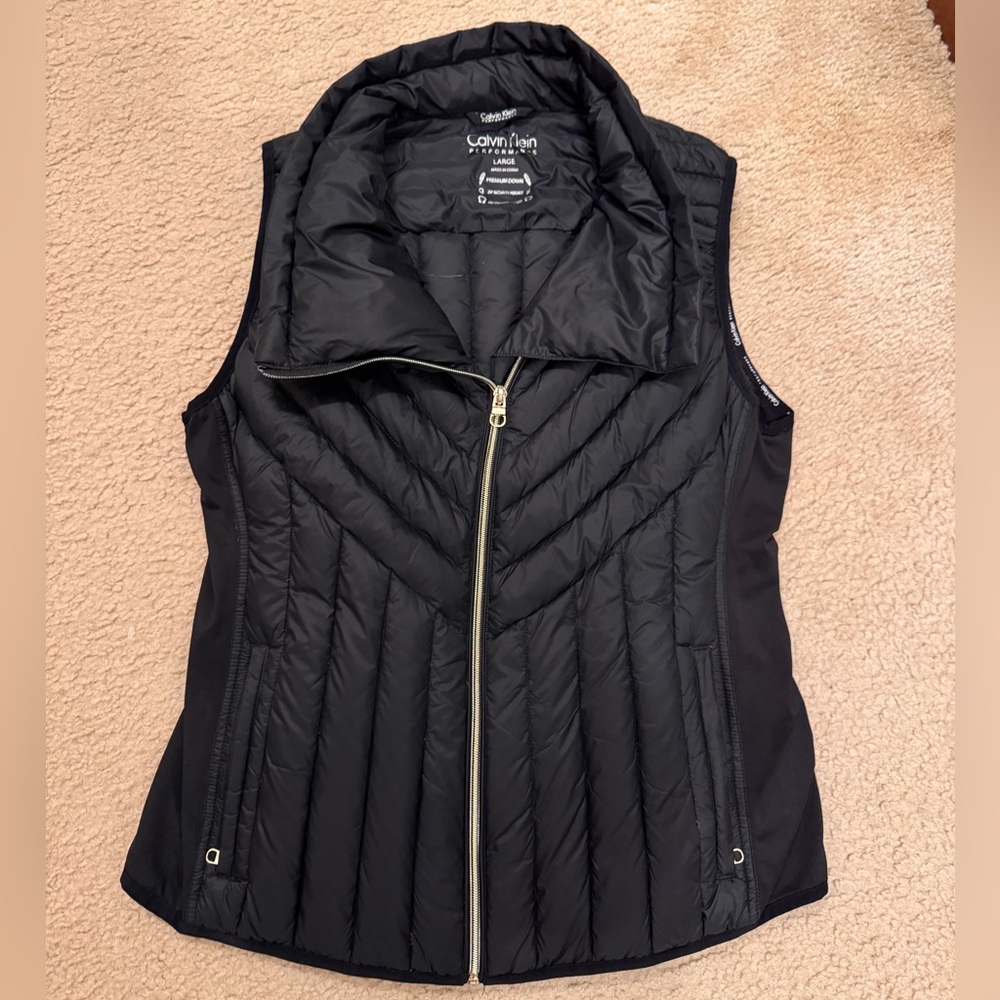 Calvin Klein Quilted High Quality Luxury Black Vest Women's Size Large